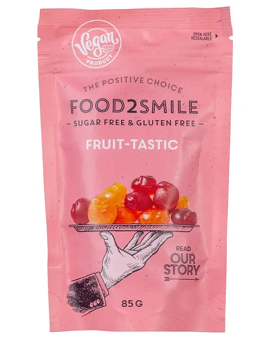 Įvairių vaisių skonio becukriai guminukai "Food2smile"