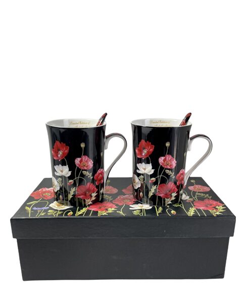 Porcelianinių puodelių komplektas "Aguonos"